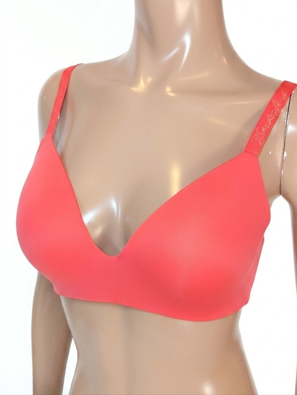 Victoria's Secret Coral Orange Tshirt Lightly Lined Wireless Bra 36D Logo Straps